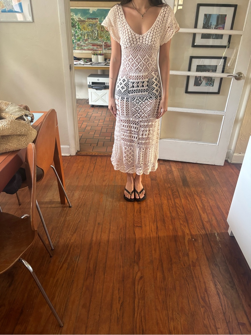 Beige Crochet Midi Dress - Women's Midi Dress